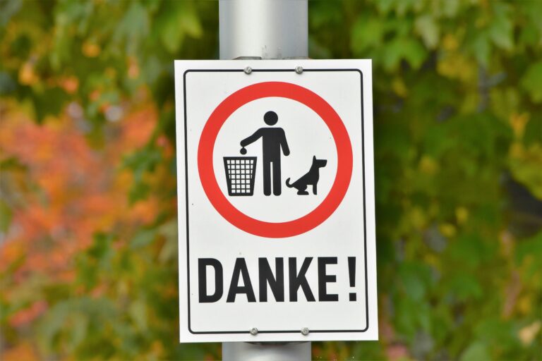 Clear sign reminding to dispose of dog waste properly in a German park.